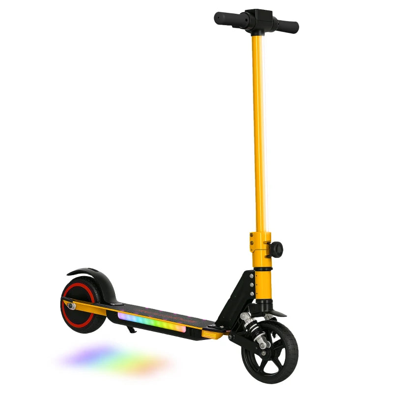 Folding Electric Scooter for Kids, with Dual Brakes, Front Suspension, LED Colourful Lights, Gold