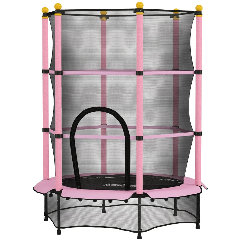 4.6FT/55" Kids Trampoline with Safety Enclosure, Outdoor Indoor Use, for Ages 3-10 Years, Pink