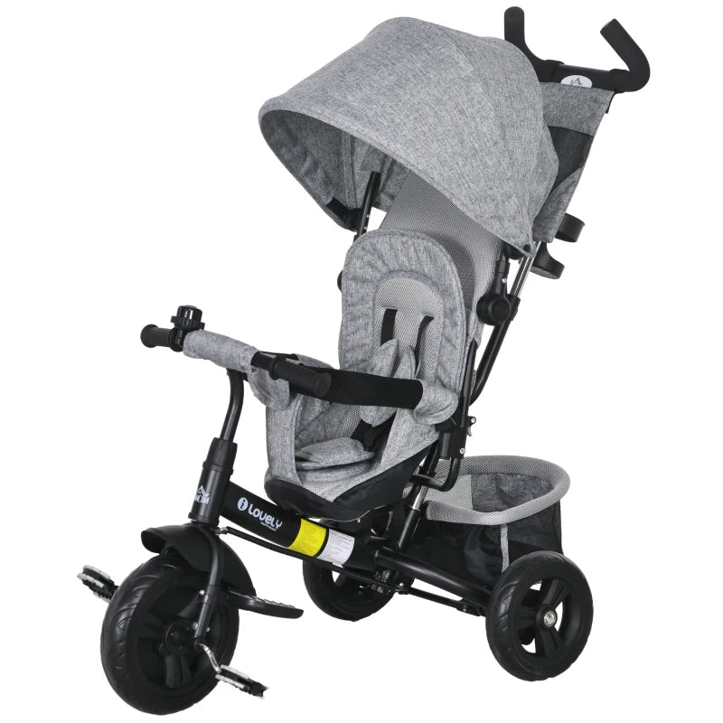 6 in 1 Kids Trike with Parent Handle, Canopy, 5-point Safety Belt, Storage, Footrest, Brake, for 1-5 Years, Grey