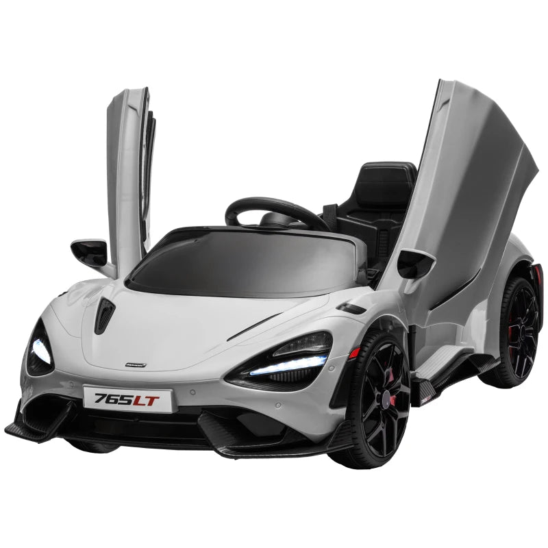 McLaren 765LT Licensed 12V Kids Electric Ride on Car with Butterfly Doors, Remote Control, Transport Wheels, Grey