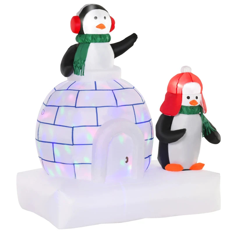 5ft Christmas Inflatable Two Penguins Wearing a Scarf with Ice House Blow Up Decor Home Indoors with Built-in LED Lights Outdoor Toys in Lawn Garden