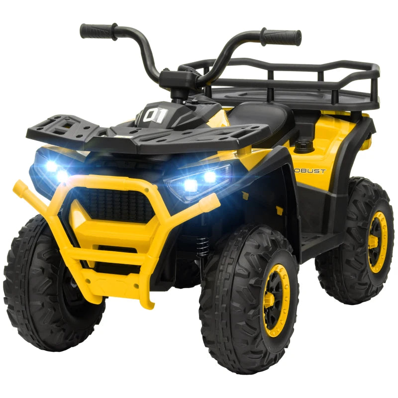 12V Kids Electric Ride on ATV, Battery-Powered Quad Bike w/ Spring Suspension, Forward Backward, Storage Basket, Yellow