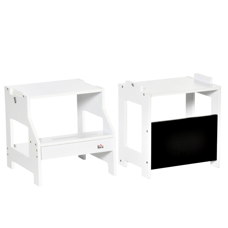 2 in 1 Kids Kitchen Step Stool with Safety Rail Toddler Steps with Chalkboard for Kitchen Bathroom, White
