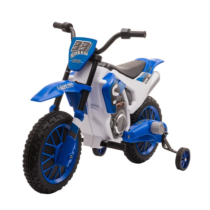 12V Kids Electric Motorcycle Ride-On, with Training Wheels, for Ages 3-6 Years - Blue