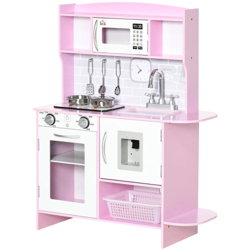 Kids Kitchen Playset, with Lights, Sounds, Microwave, Sink and Storage - Pink