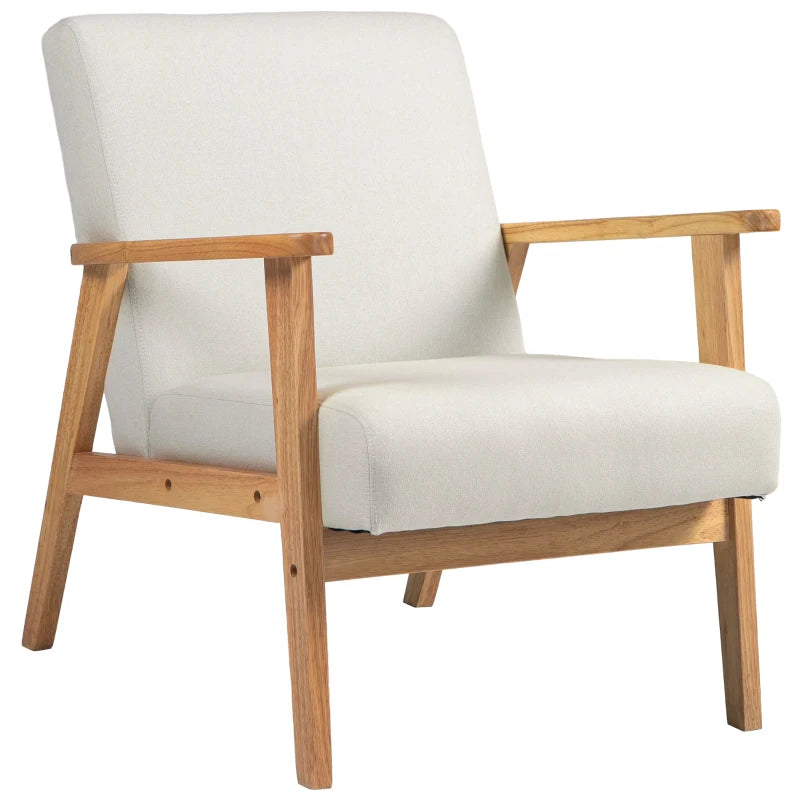 Fabric Accent Chair for Living Room, Arm Chair with Rubber Wood Frame and Padded Cushion, Cream White