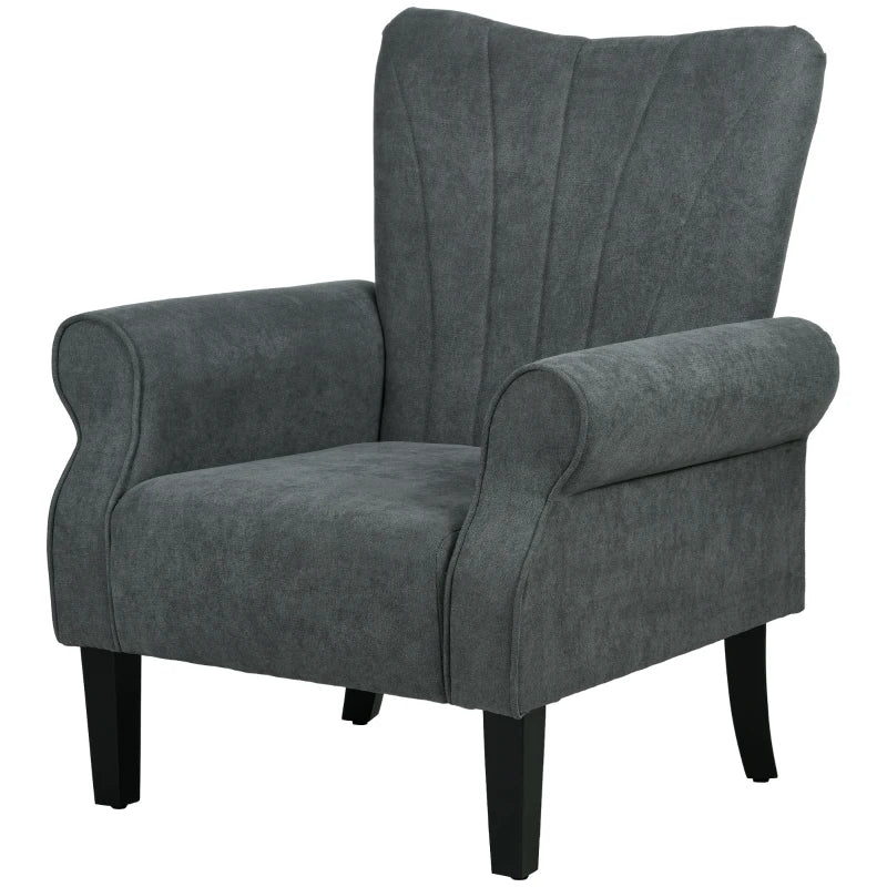 Upholstered Accent Chair with Rolled Arms and Wood Legs, Armchair for Living Room Bedroom, Grey