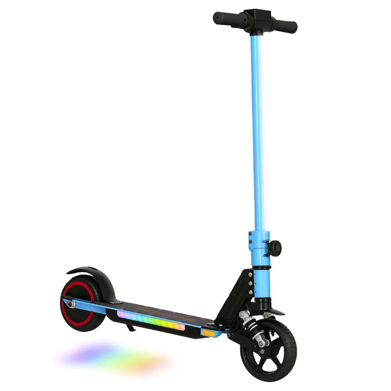 Folding Electric Scooter for Kids, with Dual Brakes, Front Suspension, LED Colourful Lights, Blue