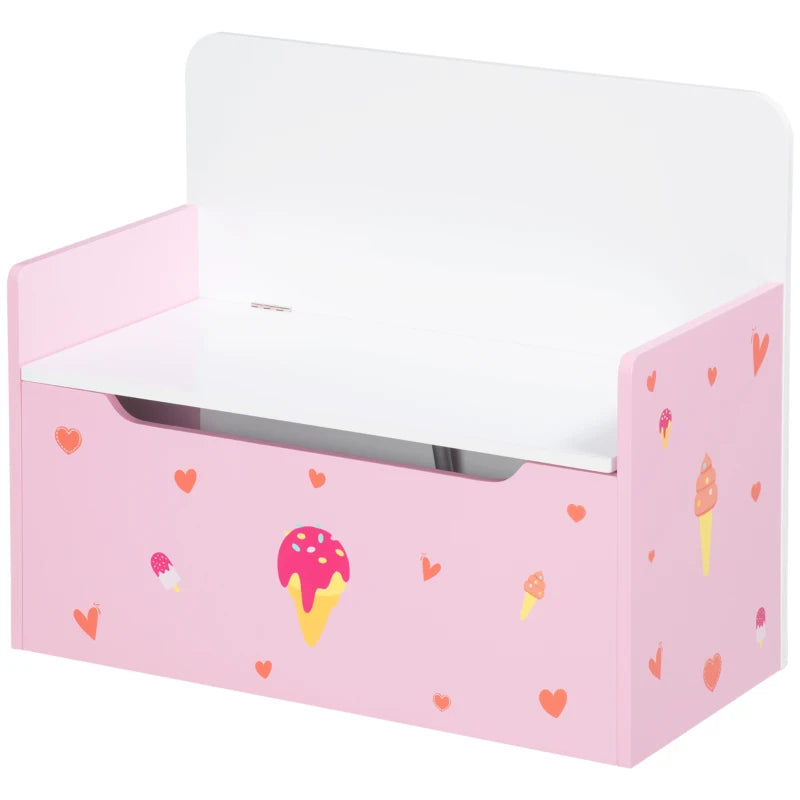 2-in-1 Kids Storage Bench, Toy Box w/ Safety Rod - Pink