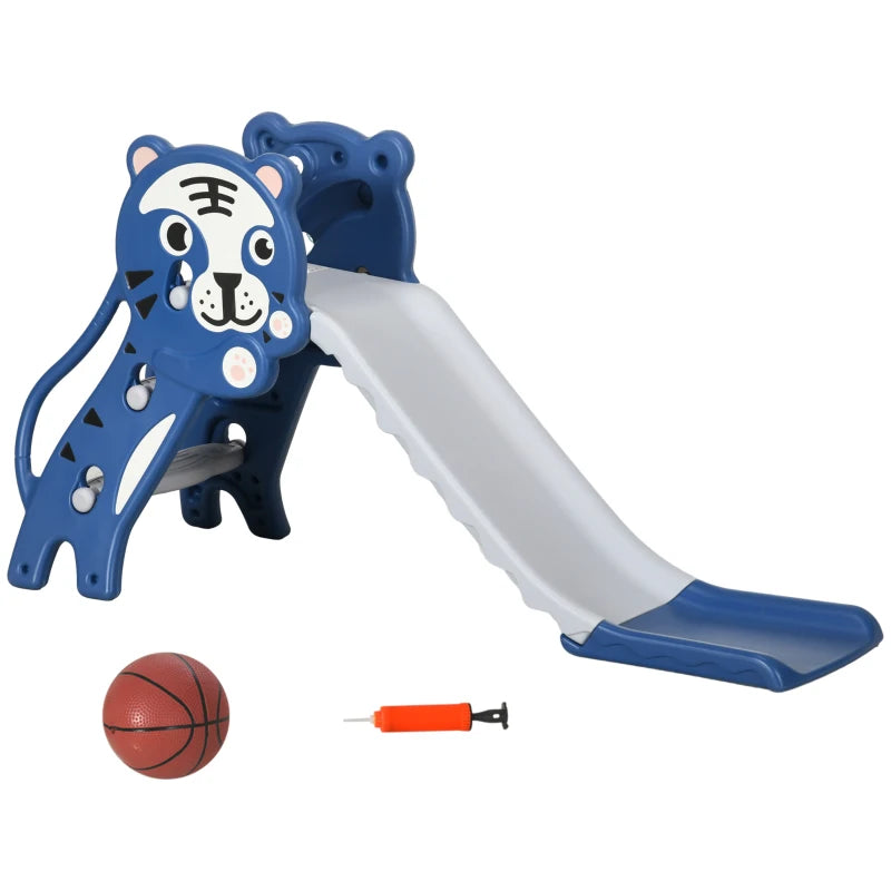 3 in 1 Baby Slide for Indoor Use with Climber, Basketball Hoop, Basketball, for Ages 18-36 Months - Blue
