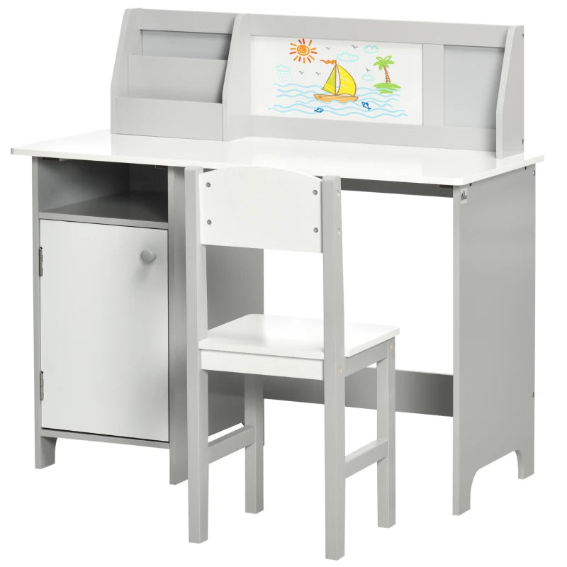 Kids Table and Chair Set w/ Whiteboard - Grey