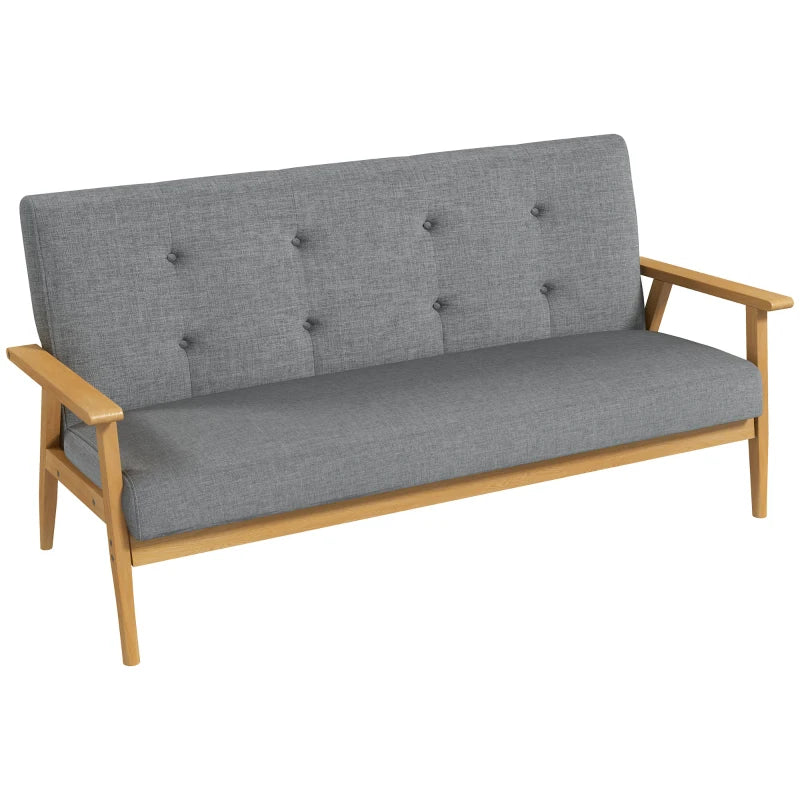 3 Seater Sofa Modern Linen Fabric Upholstery Tufted Couch with Rubberwood Legs for Living Room and Kitchen, 155cm, Dark Grey