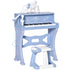 37 Keys Kids Piano Mini Electronic Keyboard Light Kids Musical Instrument Educational Game Children Grand Piano Toy Set w/Stool & Microphone & Music Stand (Blue)