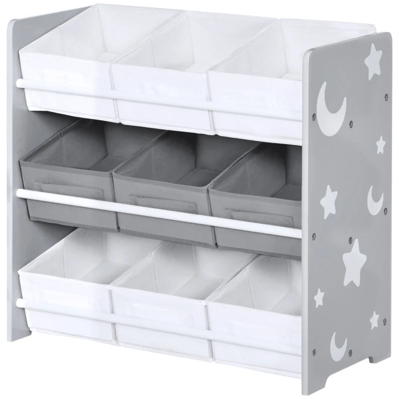 Kids Storage Rack, with Nine Removable Baskets, for Nursery, Bedroom, Playroom - Grey