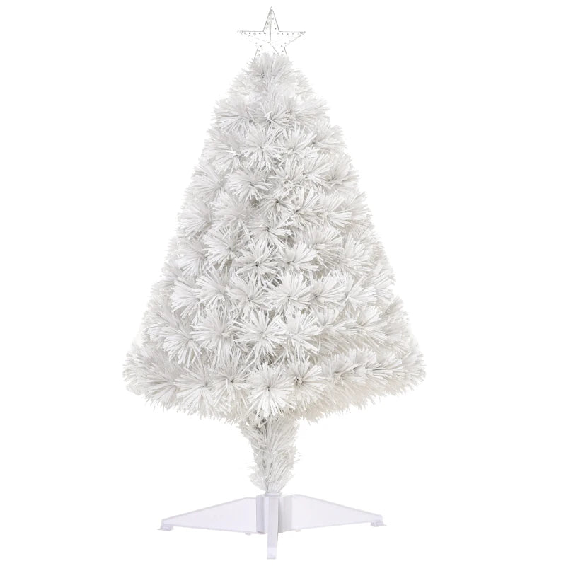 2.5FT Prelit Artificial Tabletop Christmas Tree with Fibre Optics Holiday Home Xmas Decoration for Table and Desk, White
