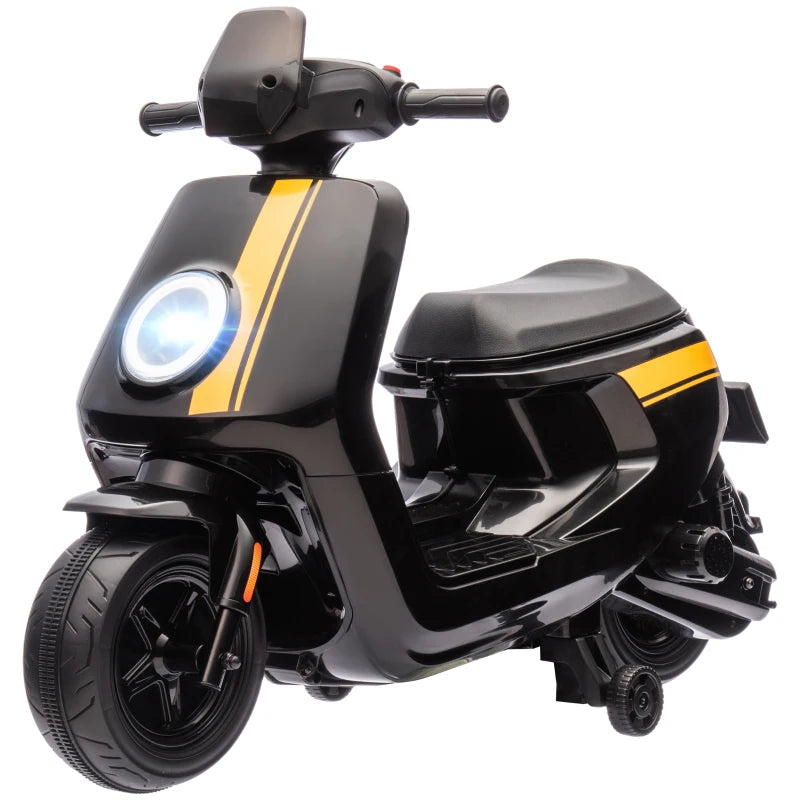 6V Ride on Motorbike, Kids Electric Motorbike w/ Headlights, Music, Training Wheels, for Ages 18-36 Months, Black
