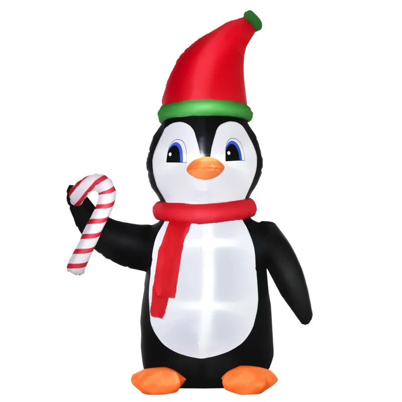 8ft Inflatable Christmas Penguin Holding Candy Cane Blow Up Outdoor Decoration with LED Lights for Holiday