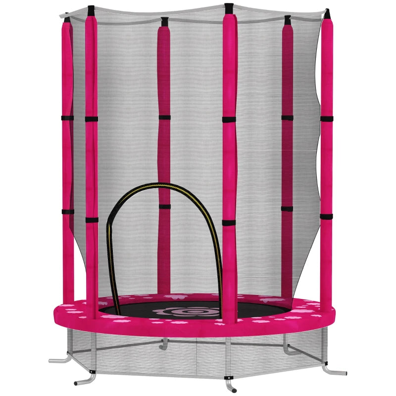 4.6ft Toddler Trampoline w/ Safety Enclosure Net, for Indoor Outdoor Use, Ages 3-6 Years, Pink