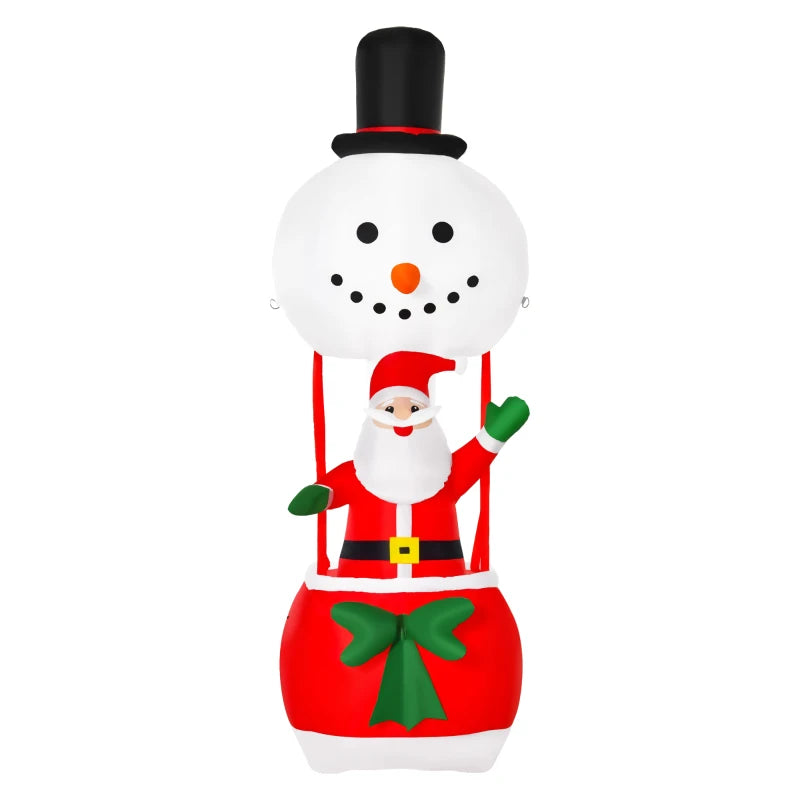 8ft Christmas Inflatable Decoration with Santa Claus on Snowman Hot Air Balloon, Blow Up Xmas Decor for Outdoor Indoor with LED Lights