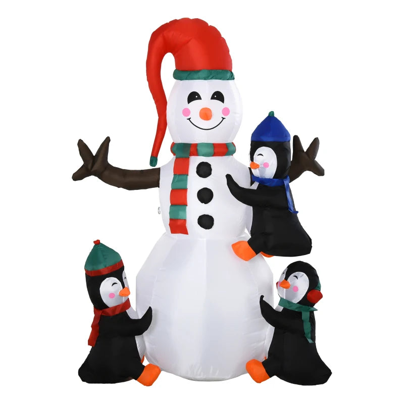 6ft Inflatable Christmas Snowman with Three Penguins LED Xmas Décor Holiday Outdoor Yard Decoration