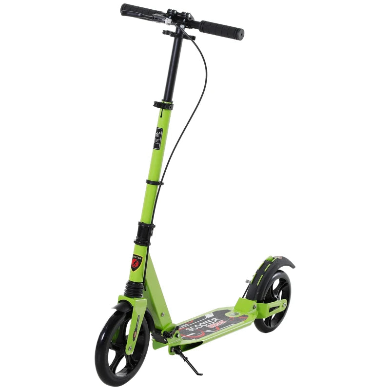 Kick Scooter, Folding 2 Wheel Scooter for 14+ Teens Adults, with Dual Brake System, Dual Suspension, 230mm Big Wheels, 3 Adjustable Handlebar, up to 100KG, Green