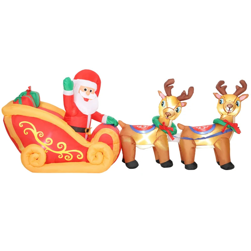 7.9ft Christmas Inflatable Santa on Sleigh with Two Reindeer, Outdoor Christmas Blow Up Decoration with Built-in LED Lights for Garden, Indoor Outdoor Home Decor