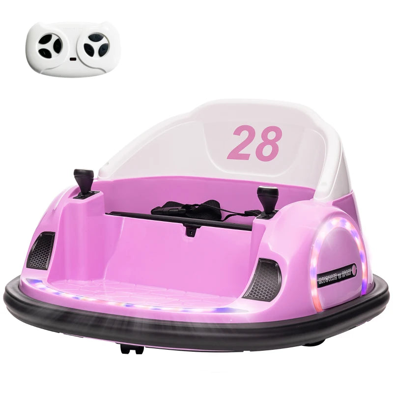 360° Rotation Kids Bumper Car, 12V Waltz Car with Remote Control, Dual Joystick, Music, Lights, Pink