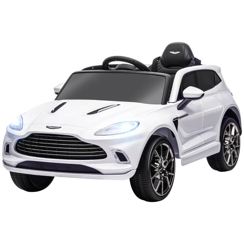 Aston Martin DBX Licensed Battery Powered Kids Electric Car, 12V Kids Ride on Car w/ Lights, Music Horn, White
