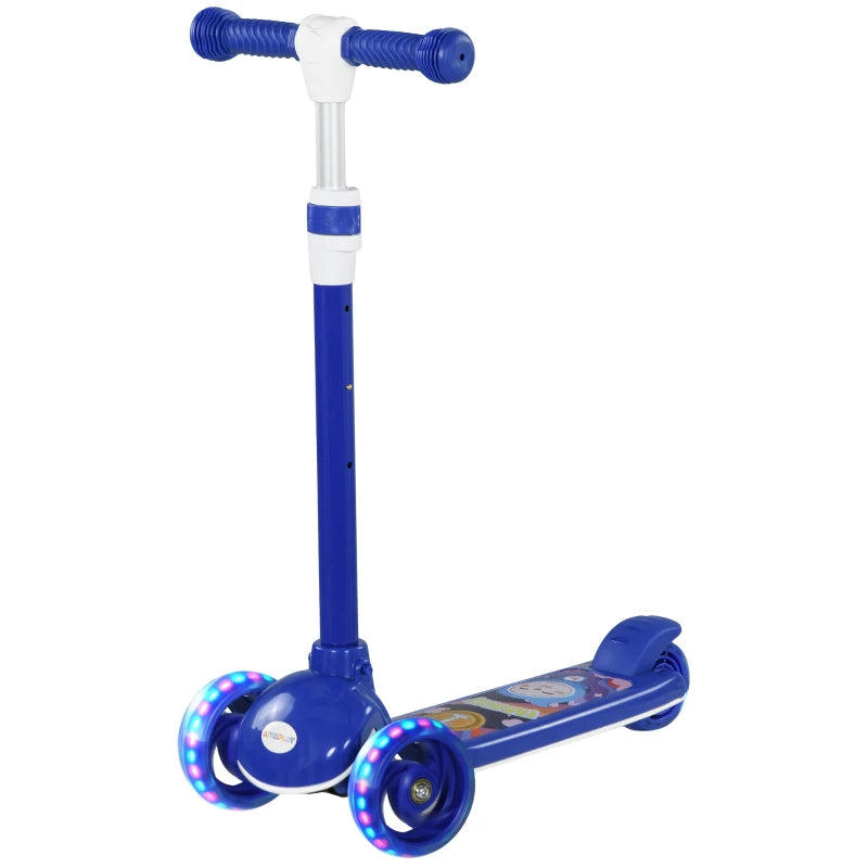 Kids 3 Wheel Scooter for 2-6 Years Old w/ Adjustable Height, LED Light, TPE Handlebar, Blue