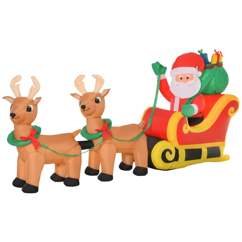 8ft Christmas Inflatable Santa Claus on Sleigh, LED Lighted for Home Indoor Outdoor Garden Lawn Decoration Party Prop