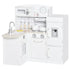 Kids Play Kitchen Wooden Toy Kitchen Cooking Set for Children with Drinking Fountain, Microwave, and Fridge White