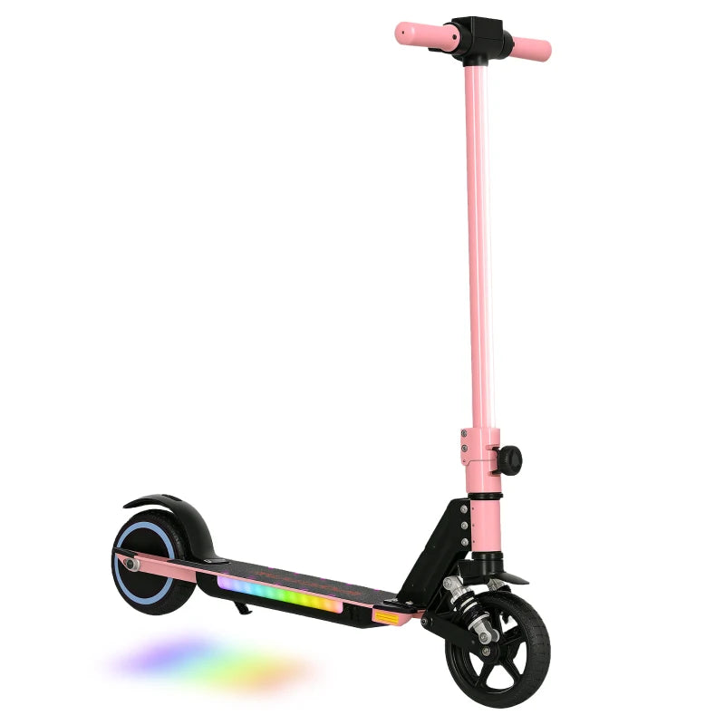 Folding Electric Scooter for Kids, with Dual Brakes, Front Suspension, LED Colourful Lights, Pink