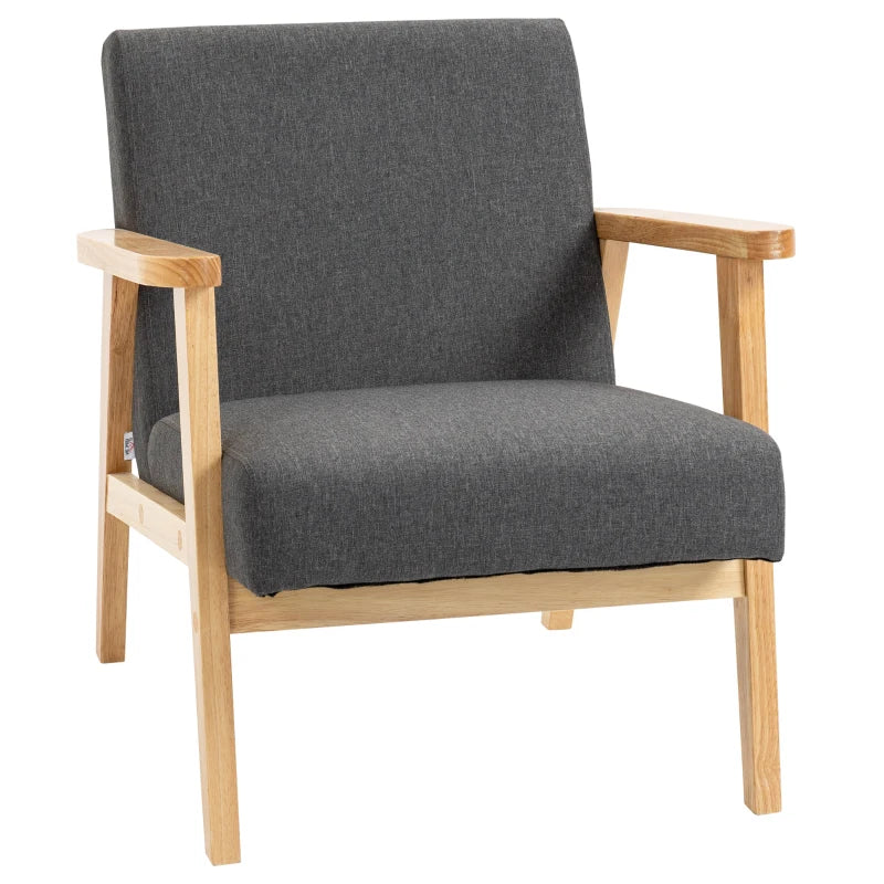 Fabric Accent Chair for Living Room, Arm Chair with Rubber Wood Frame and Padded Cushion, Dark Grey