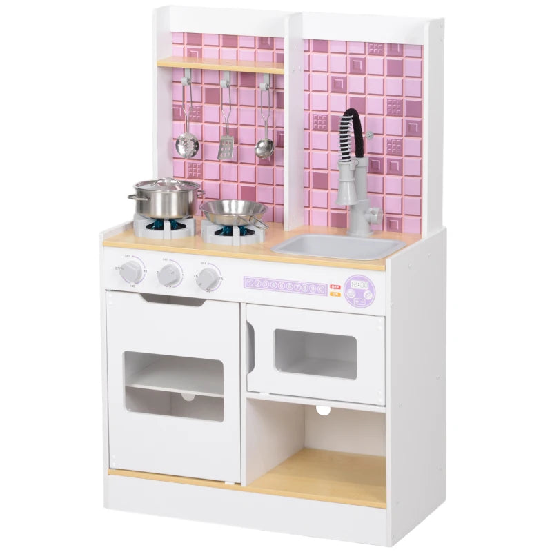 Kids Play Kitchen, Pretend Play Kitchen with Realistic Oven, Stove, Sink, Kitchen, Accessories, White