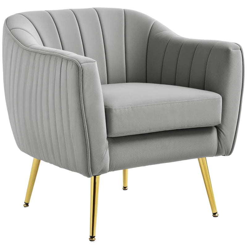 Velvet-Feel Shell Back Accent Chair - Grey
