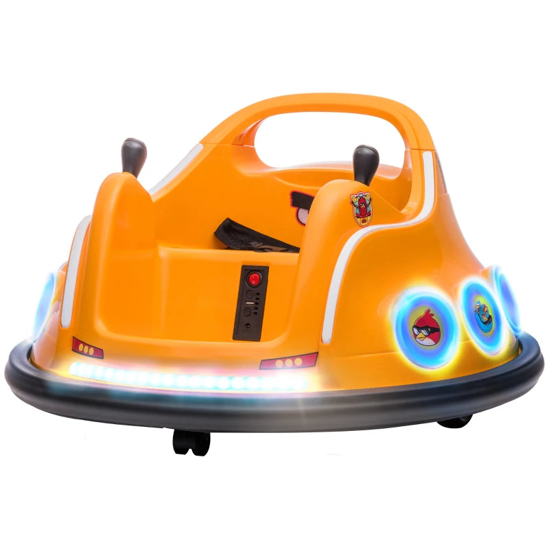 Angry Bird Licensed Waltzer Car, 12V Kids Bumper Car w/ Joysticks, Remote, Music LED Lights, Orange