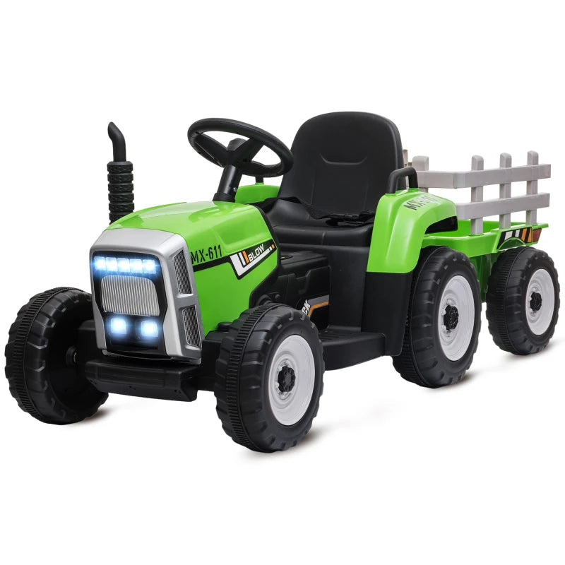 Ride On Tractor, Battery Powered Electric Car, with Detachable Trailer, Remote Control, Music - Green