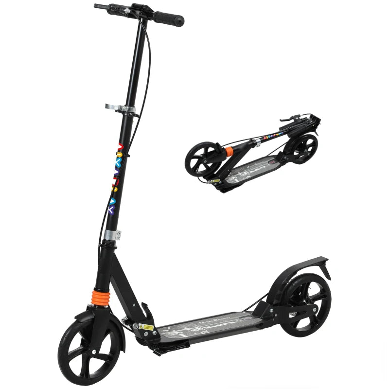 Kids Scooter with Four-Level Adjustable Handlebar, Dual Brake System, 200mm Wheels, ABEC-7 Bearings, Black