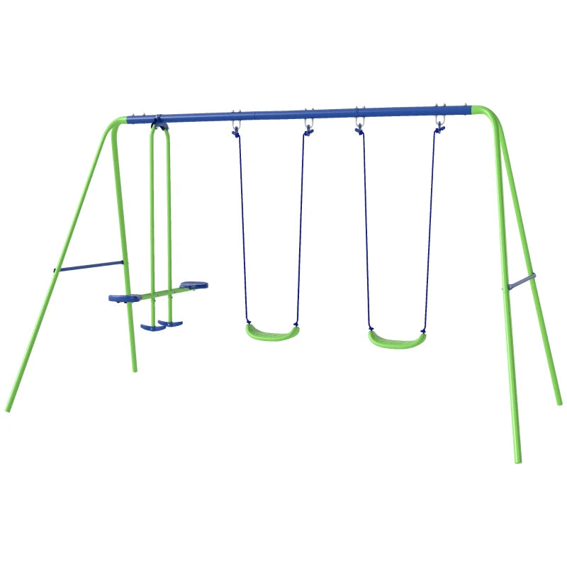 Metal Garden Swing Set Height Adjustable Children Outdoor Backyard Play Set for Toddlers Over 3 Years Old, Green