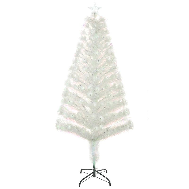5 Feet Prelit Artificial Christmas Tree with Fiber Optic LED Light, Holiday Home Xmas Decoration, White