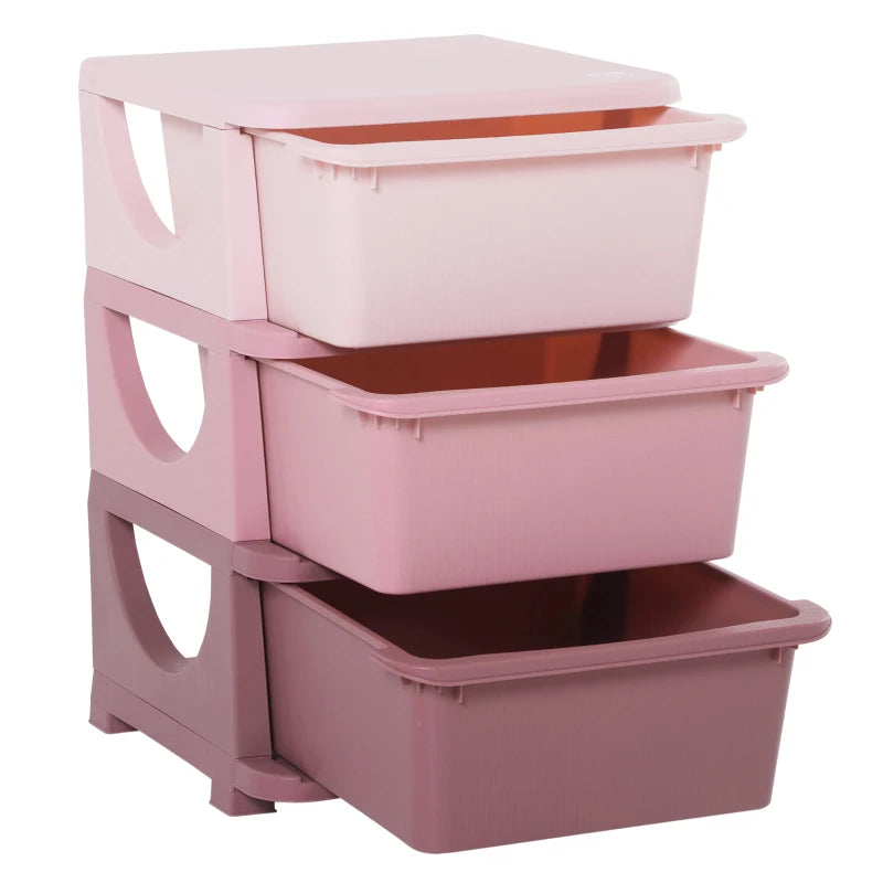 3 Drawers Plastic Storage Units, 3 Tier Kids Storage Units, Children Toy Chest for Nursery, Playroom, Bedroom, Pink
