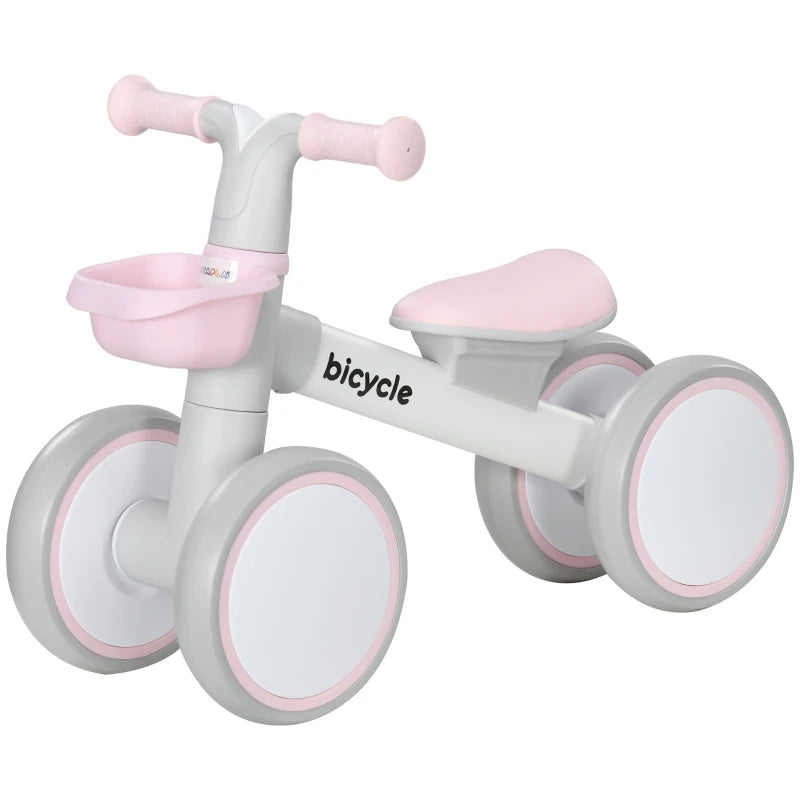 Kids Balance Bike for 1-3 Years Old with Adjustable Seat, Silent Wheels, Pink