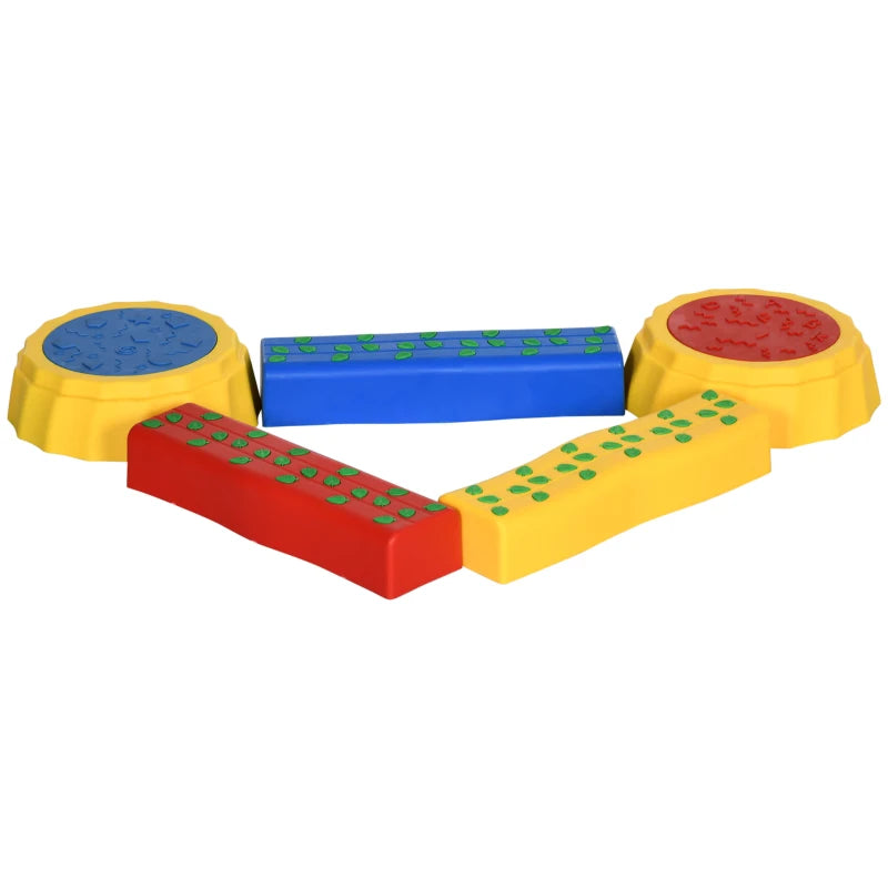 Five-Piece Kids Stepping Stones and Balance Bridge w/ Non-Slip Surface & Bottom. for Toddlers - Multicoloured