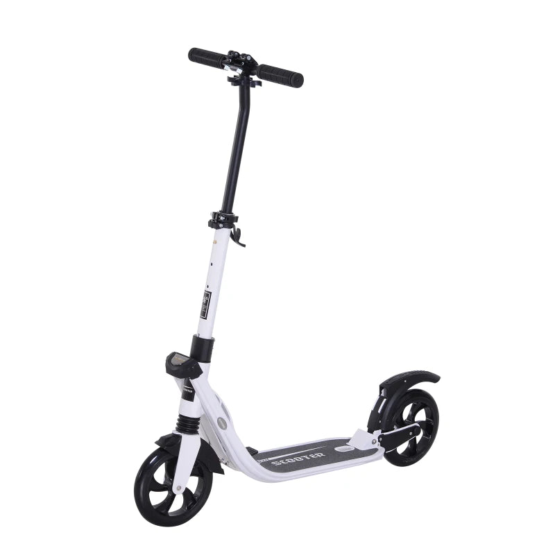 Folding Kick Scooter Hight-Adjustable Urban Scooter w/ Rear Brake, Double Shock Absorption System & 2 Big Wheels, For 14+ Teens Adult, White