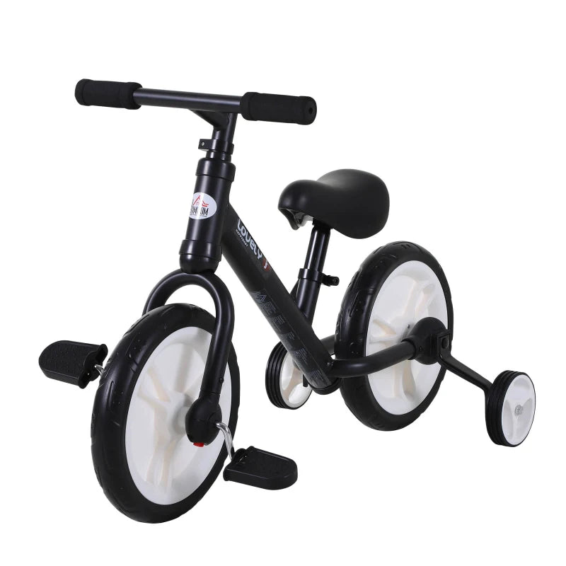 11 Inch Kids Balance Bike Training Pedal Bicycle W/ Removable Stabilizers EVA Tyres Adjustable Seat Height 2 to 5 Years Gift for Boys Girls Black