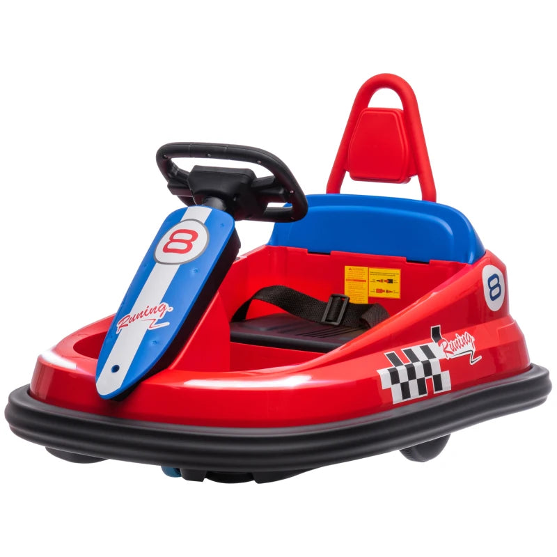 6V Electric Kids Bumper Car, 6V Spin Waltz Car, with Music, Horn, Lights - Red