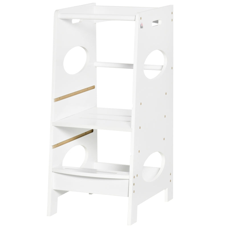 Toddler Step Stool Kids Adjustable Standing Tower with Safety Rail for Kitchen Counter White