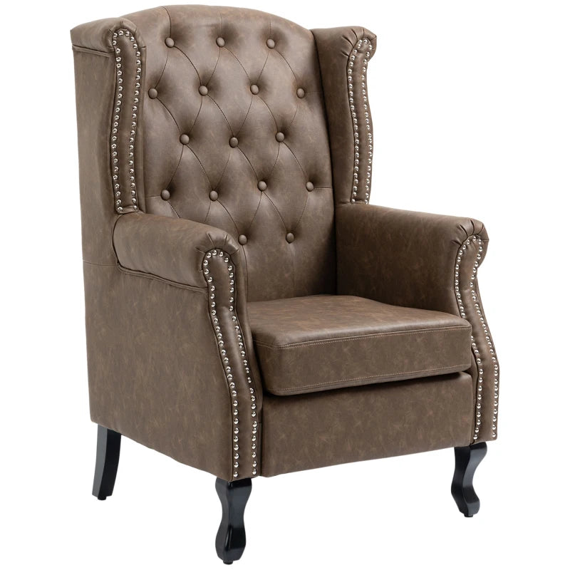Wingback Accent Chair Tufted Chesterfield-style Armchair with Nail Head Trim for Living Room Bedroom Brown