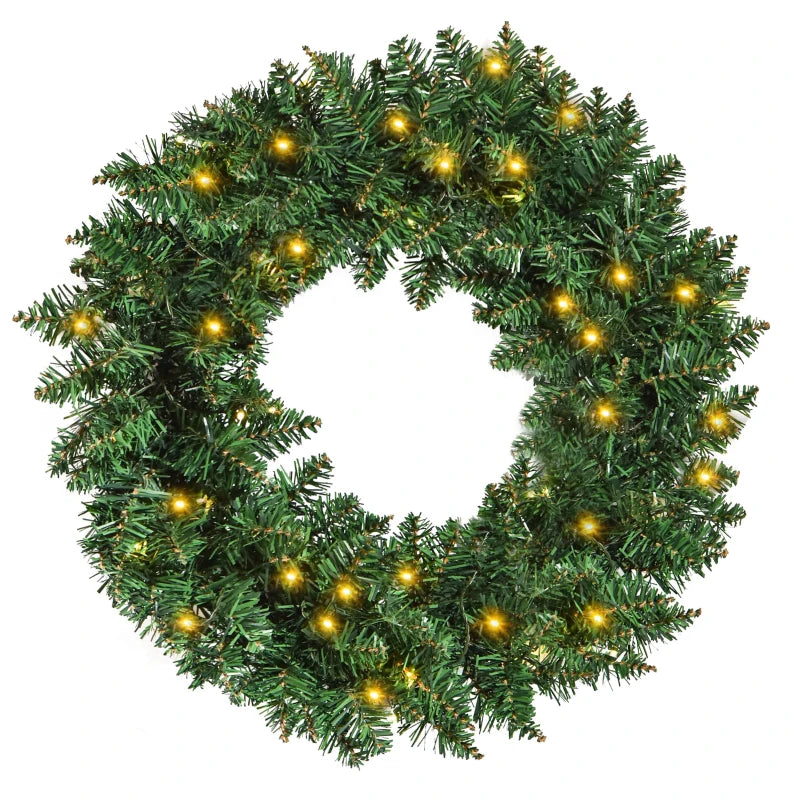 55CM Pre-lit Christmas Wreath with 50 Warm White LED Ideal Xmas Artificial Door Decoration