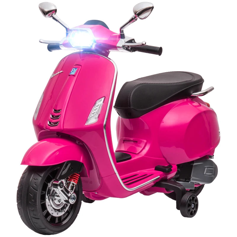 12V Vespa Licensed Kids Electric Motorbike w/ Music, Headlights, FM Radio, for 3-6 Years - Pink